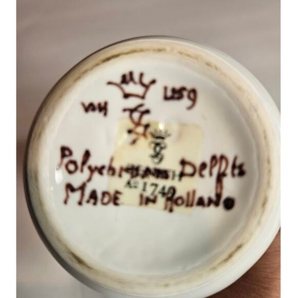 Polychrome Delft Netherlands 5" pitcher Holland Zenith 1749 tag Floral mortif - Picture 7 of 9